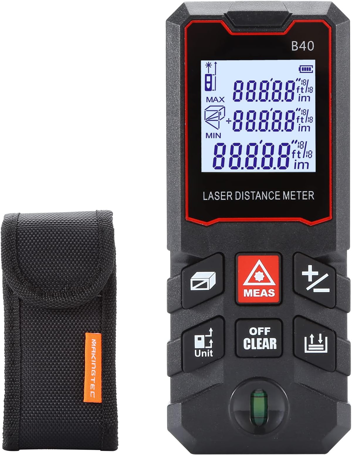 - B-40 Laser Measure, 131Ft, Waterproof, Digital, LCD Backlit, Laser Distance Measure, Pythagorean Mode, Area and Volume Measuring, Golf Rangefinder