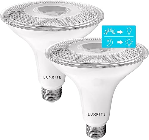 LUXRITE Bombilla LED PAR38 del atardecer al amanecer, equivalente a 90 W, sensor de encendido y apagado automático, blanco suave de 3000 K, 1250