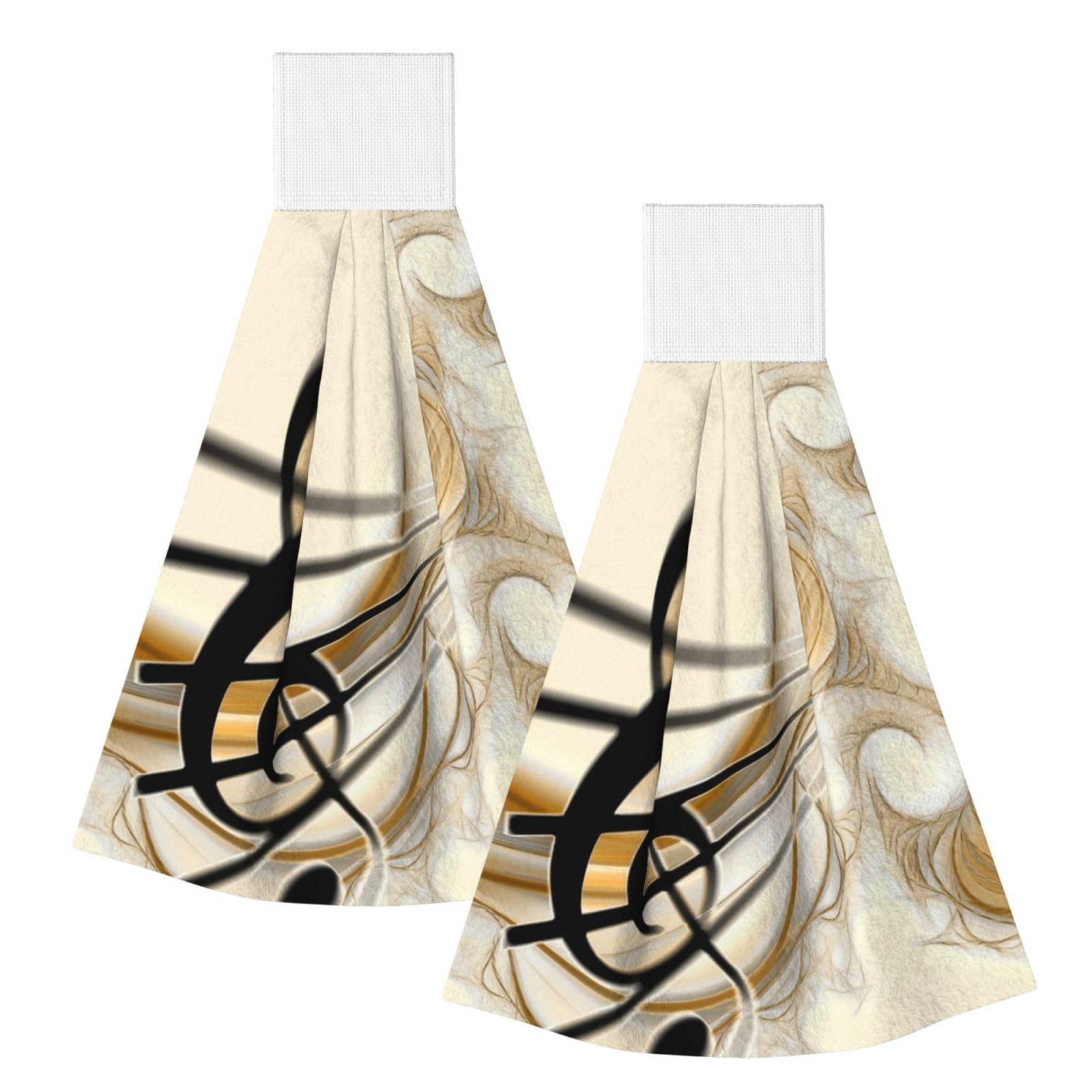 DOPKLNA Music Note, 2 Pcs Hanging Coral Fiber Hand Towels for Bathroom, Absorbent Kitchen Towels