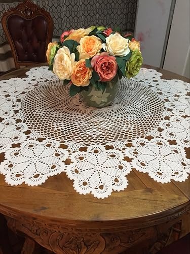 Laivigo Tapones redondos hechos a mano de encaje de ganchillo, 39 pulgadas, beige