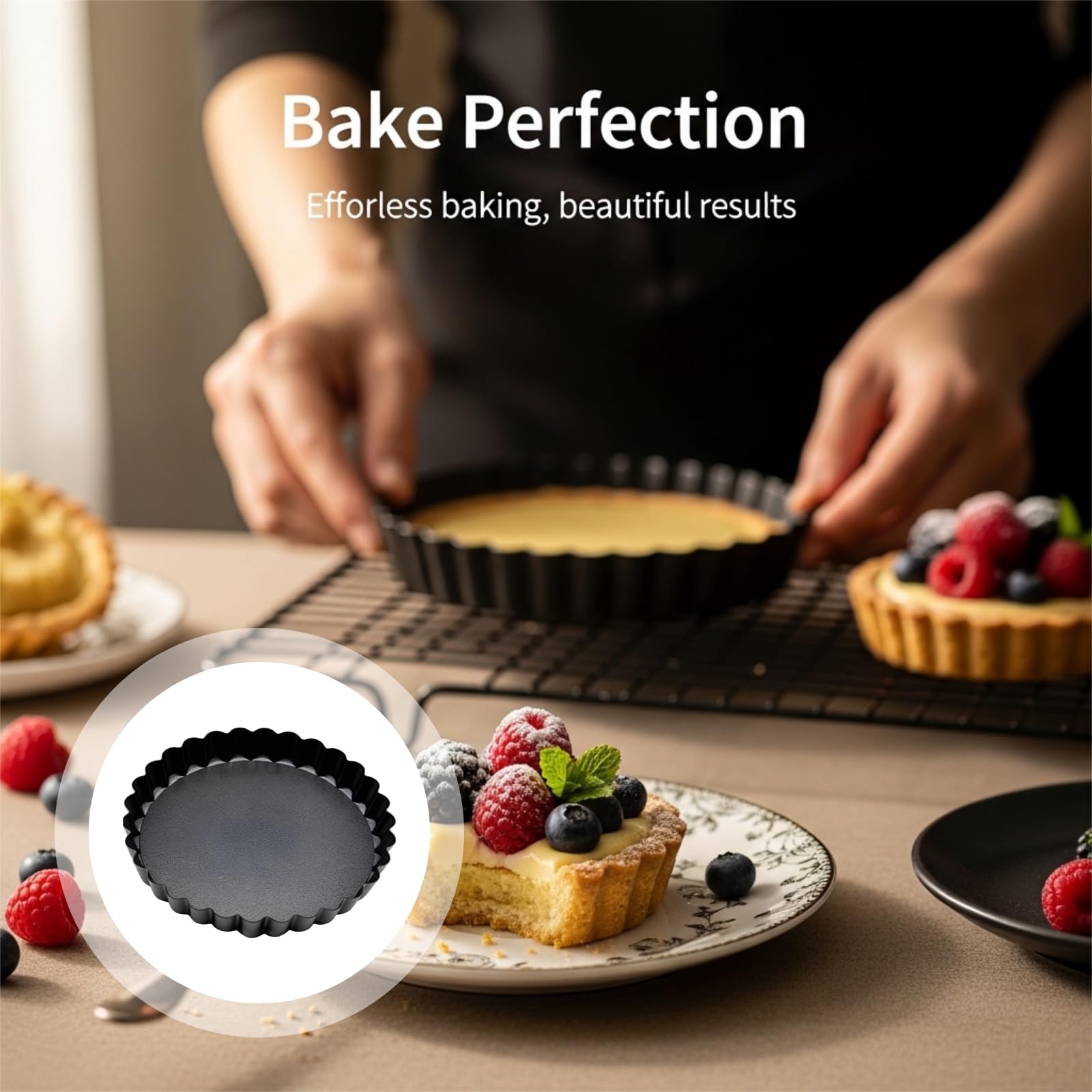 Lot de 16 moules à tartelettes mini, 3,1 pouces, fonds amovibles, acier au carbone, design cannelé pour la cuisson de tartelettes et mini quiches
