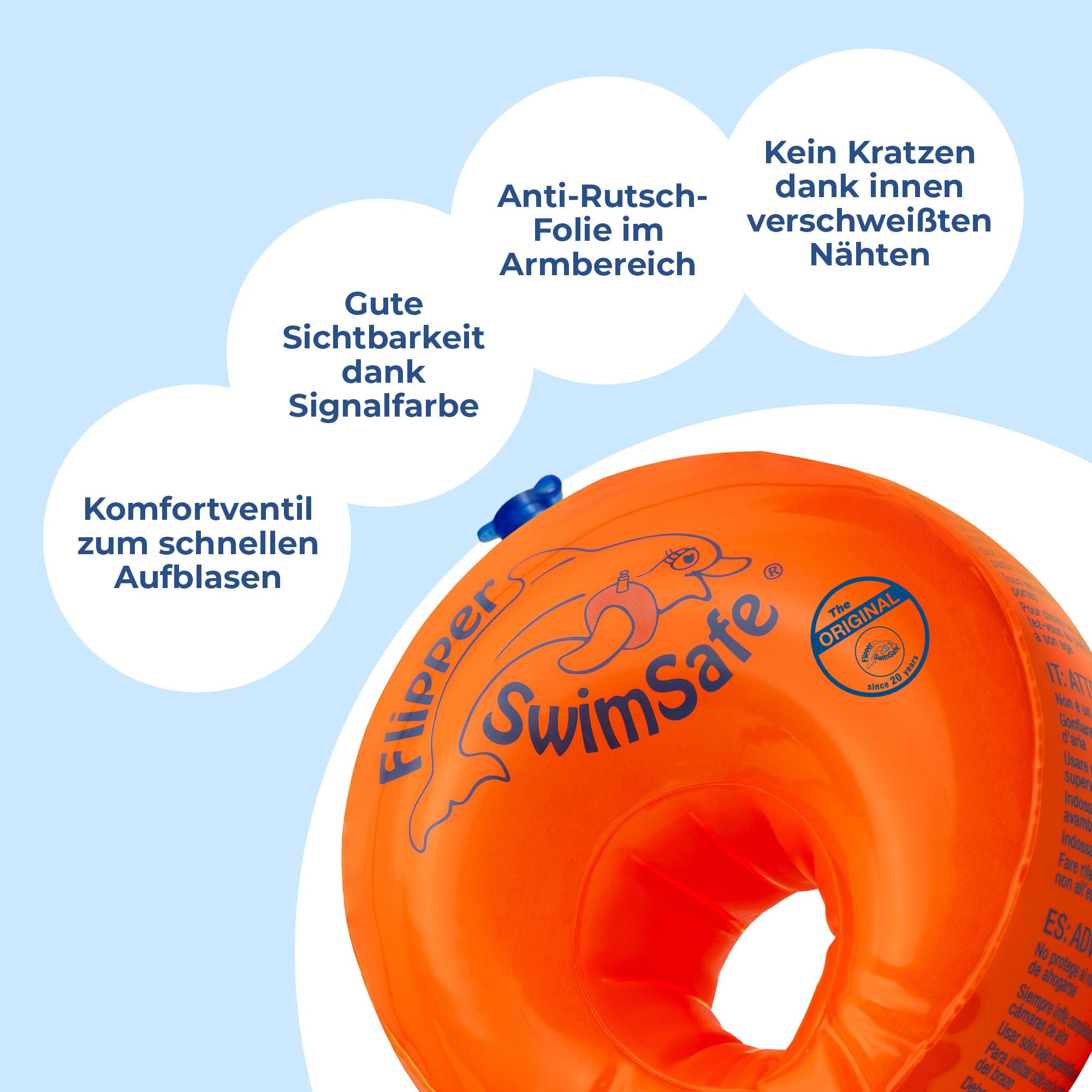 Flipper SwimSafe - Schwimmhilfe für Kleinkinder, Schwimmflügel mit unzerbrechlichem PE-Schaumkern zum Schwimmen Lernen
