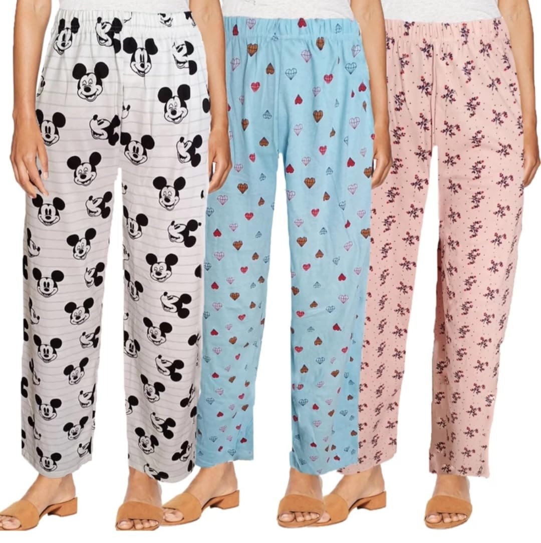 Women's Track Pant Lower Fully Stretchable Free Size Cotton Printed Payjama/Lounge Wear –Soft Cotton Night Wear/Pyjama for Women(Pack of 3 Pcs),Prints May Vary (Assorted Pyjama),