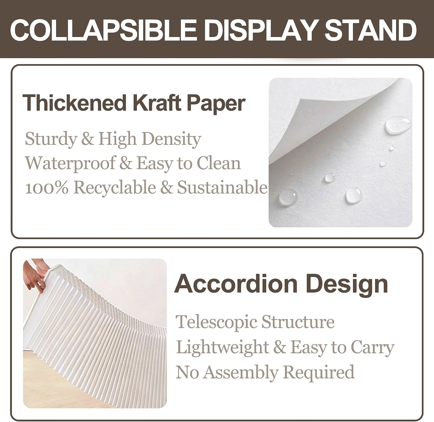 Accordion Display Stand, Retail Counter Rack (L118 x W16.5 x H34.6 Inch) | Portable Pop Up Reception Desk, Kraft Paper Shelf, Folding Table Risers for Shoes, Handbags, Boutique, Exhibition, Trade Show