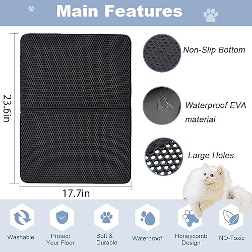 Miniatura 5 de Tapete para arena para gatos, tapete para atrapar arena, diseño de doble capa de panal de abeja, impermeable, a prueba de orina, lavable, fácil de