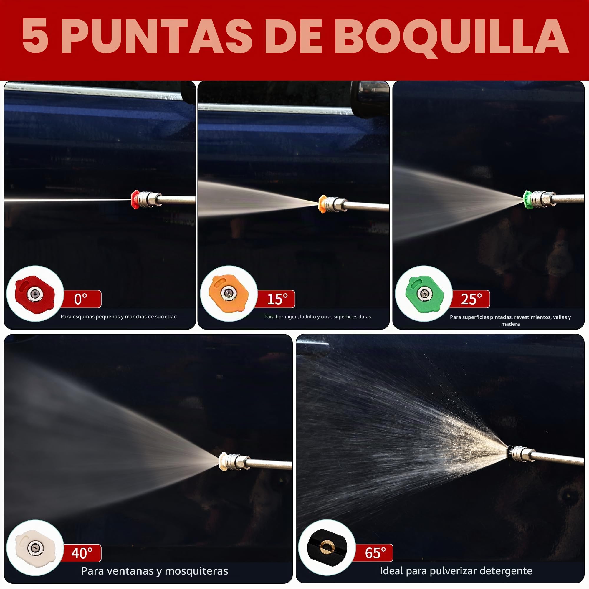 FENG PAI - Pistola de lavado a presión con varilla de extensión de 38,1 cm y manguera de 7,6 m, 5 puntas de boquilla de conexión rápida, repuesto de manguera y varilla para lavadora a presión, racor
