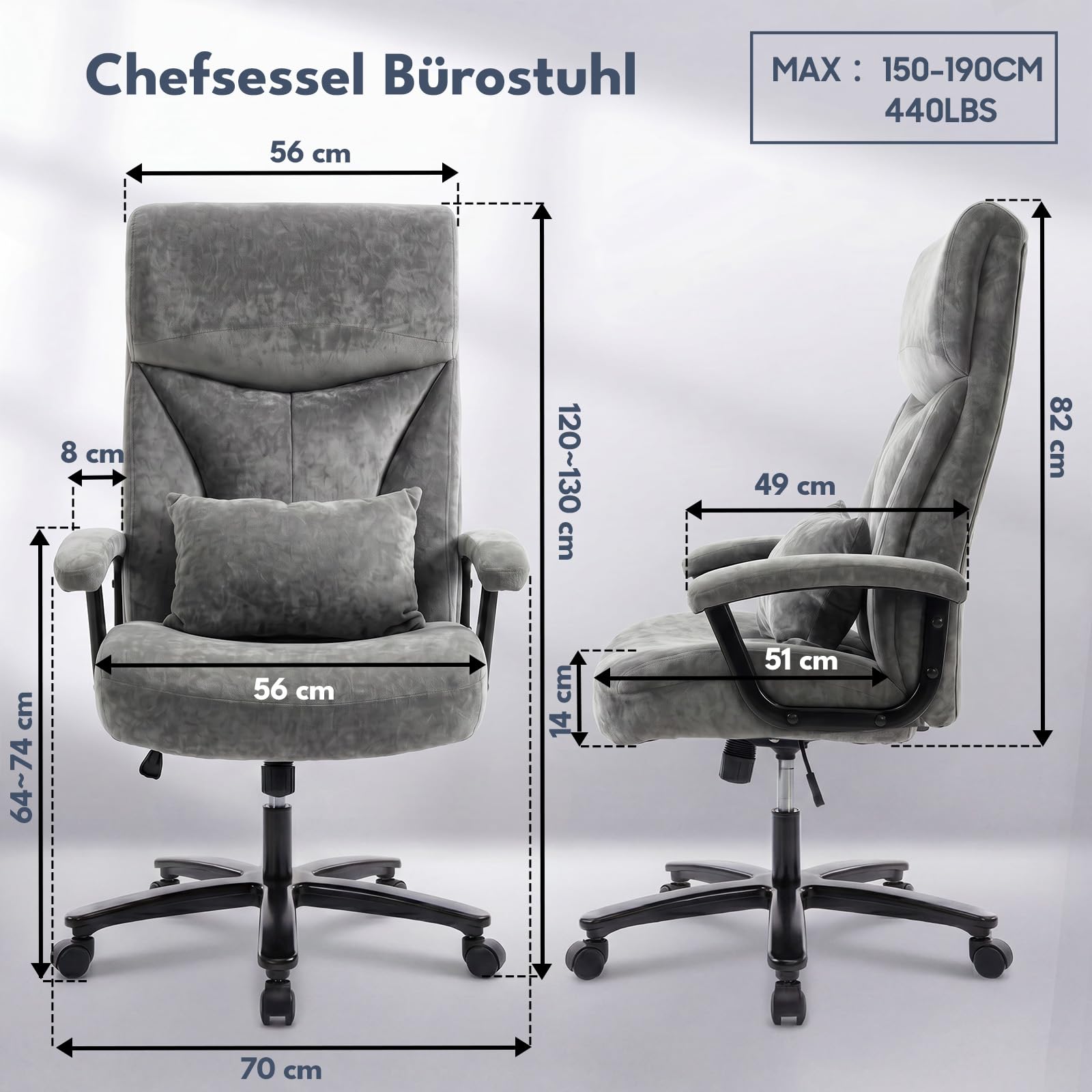Bürostuhl 200kg, Chefsessel, Office Chair XXL Breiter Sitzfläche