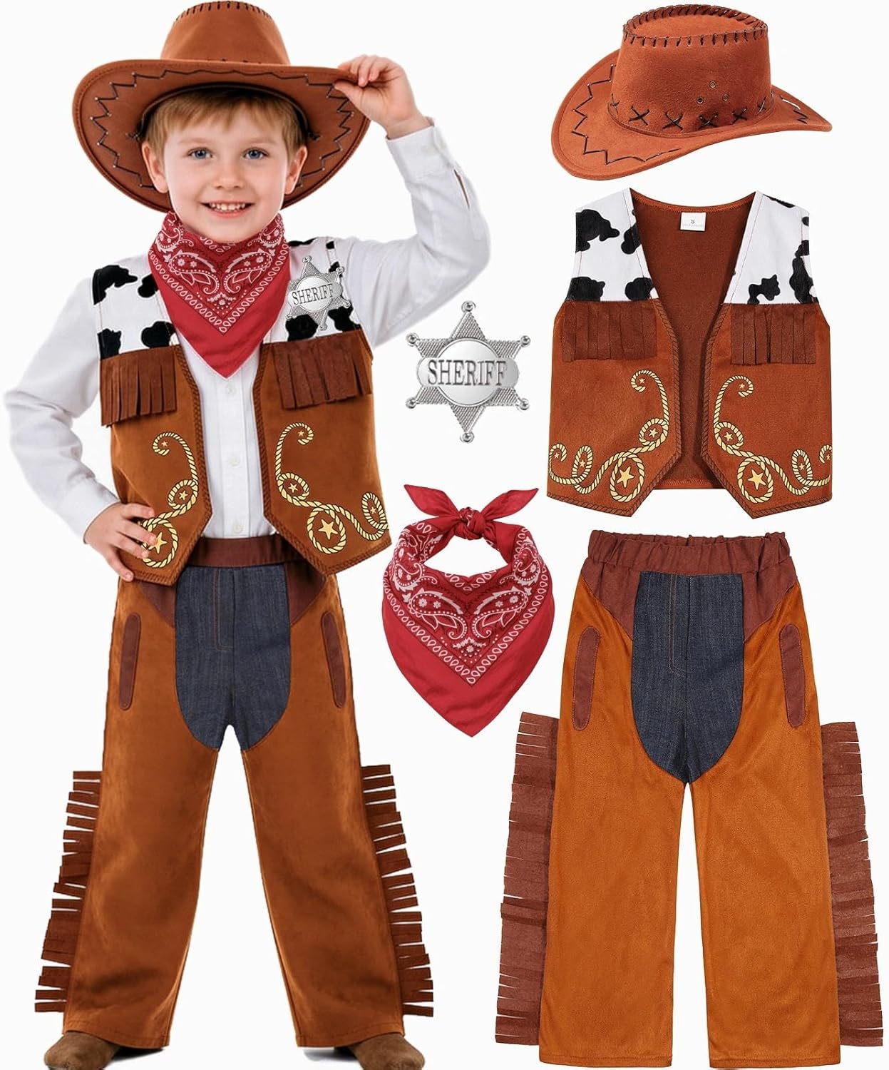 SIZGAROOT Cowboy Costume Kids Boys Toddler Cowboy Costume with Hat Halloween Party Dress Up