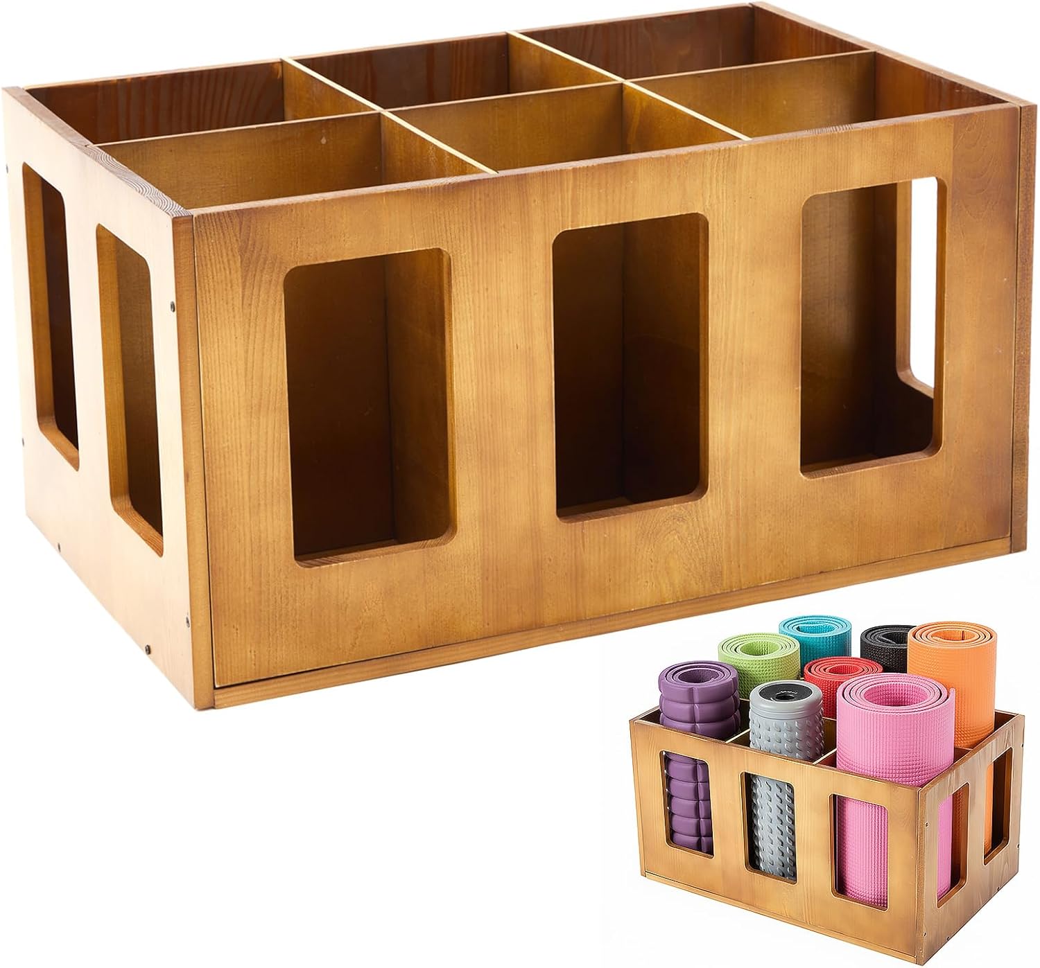 Sintuff Vintage Wood Yoga Mat Holder Storage Organizer Floor Standing Foam Roller Holder Rack for Home Yoga Mats Gym Sports Exercise Accessories Dumbbell Resistance Bands