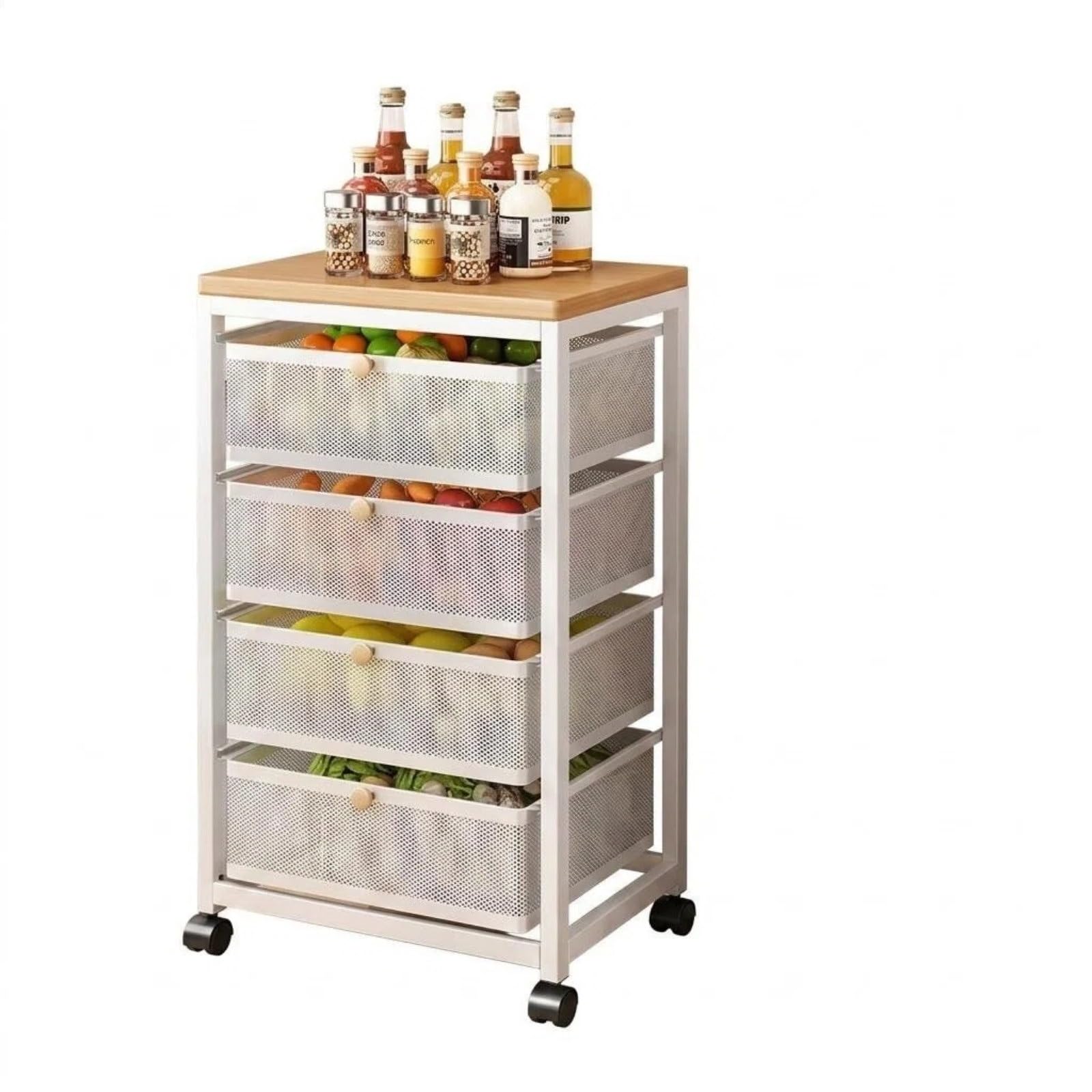 ZYYANSHOP Kitchen Storage Cart 5-Tier Rolling Storage Cart Movable Under-Table Kitchen Vegetable Basket Organizer(White)