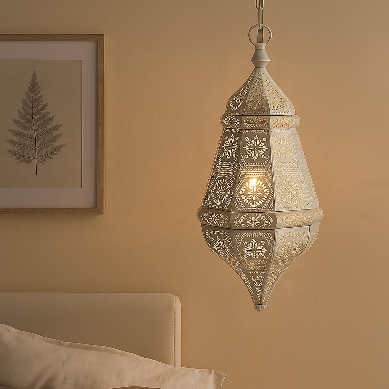 Orientalische Pendelleuchte Salma aus Metall in Weiß 40 cm Wohndeko