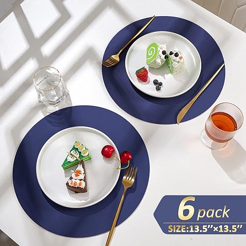 Miniatura 8 de YONOVO Juego de 6 manteles individuales de piel sintética, color negro, redondos, de poliuretano, lavables, fáciles de limpiar, resistentes a las