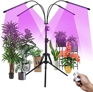 LED Grow Light for Indoor Plant,Upgraded 4-Head Grow Light with Tripod Stand for Indoor Plants, 80 LED Full Spectrum Floor Grow Lamp with Dual Controllers, 4/8/12H Timer (Tripod Adjustable 11-63 inch)