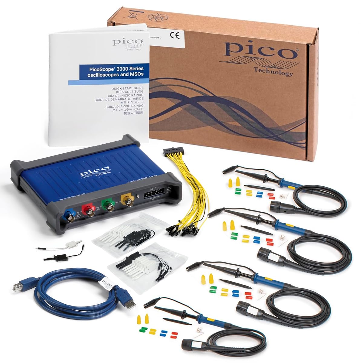 PicoScope 3404D MSO 4 + 16 Channel Oscilloscope 70 MHz 128 MS USB Digital PC Mixed Signal Lab kit with probes, PS7 Software