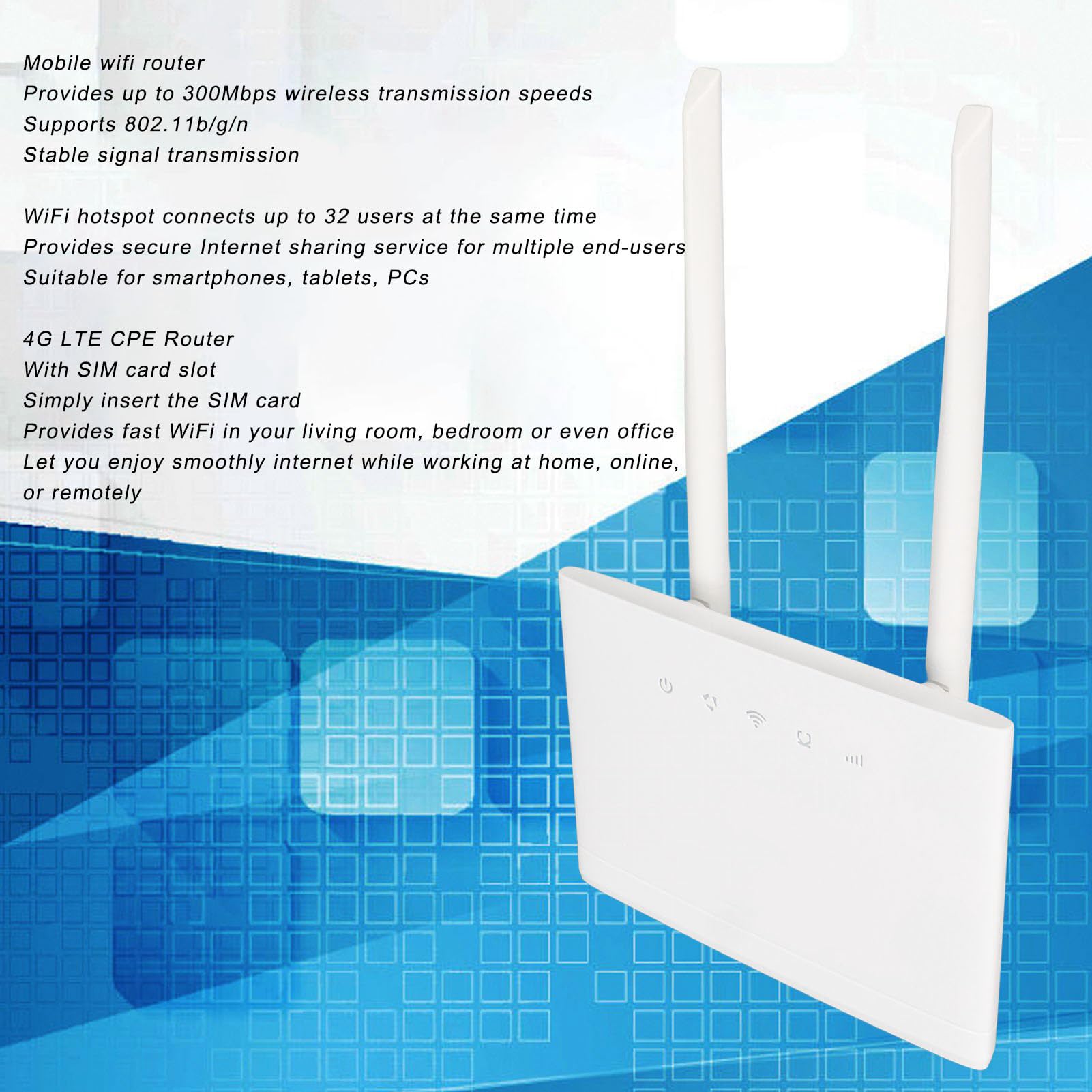 Generic 4G LTE CPE WIFI Router, ABS Obsługiwany 32 Użytkowników 4G Modem Sygnał Sygnał Biała 2 Zewnętrzne Anteny 5DBI 100-240 V dla Telefonu Komórkowego (wtyczka UE)