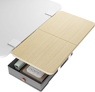 Desk Extender Tray, 24" x 12" Clamp On Desk Shelf, Desk Extension with Storage Drawer, Table Desk Arm Rest, Clamp On Keyboard Tray for Office and Home, Workstation Organizer, Medium, Wood