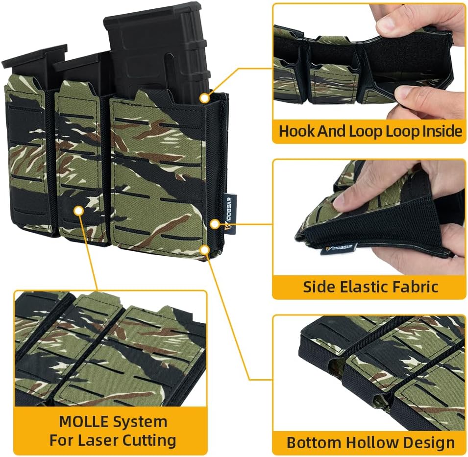 IDOGEAR Tactical 5.56mm Rifle Mag Pouch and Double 9mm Pistol Magazine Pouch Set with Open Top Quick Release and MOLLE Compatible - Image 3