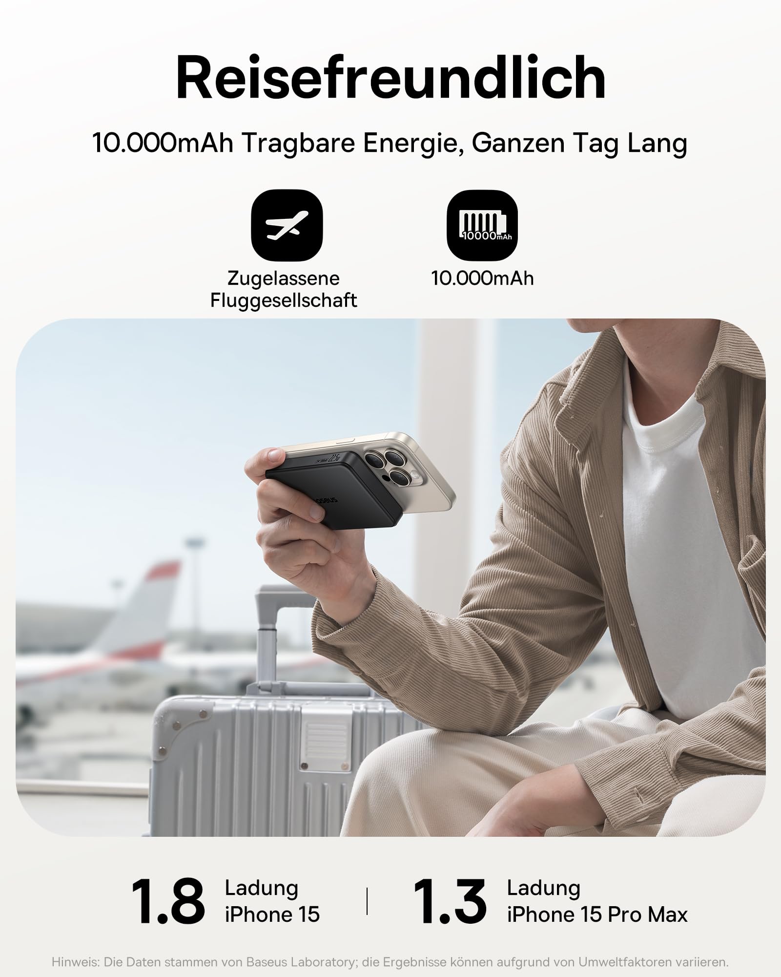 Baseus Power Bank 10000mAh, Qi2 Magsafe Powerbank Wireless 15W, Magnetische Power Bank für iPhone 17/16/15/14/13/12, Powerbank PD 22.5W Schnellladung, Externe Batterie USB-C, Schwarz