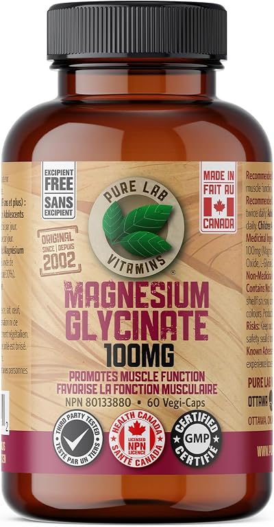 Pure Lab Vitamins Magnesium Glycinate 100mg - 60 Vegi-Caps, Additive free