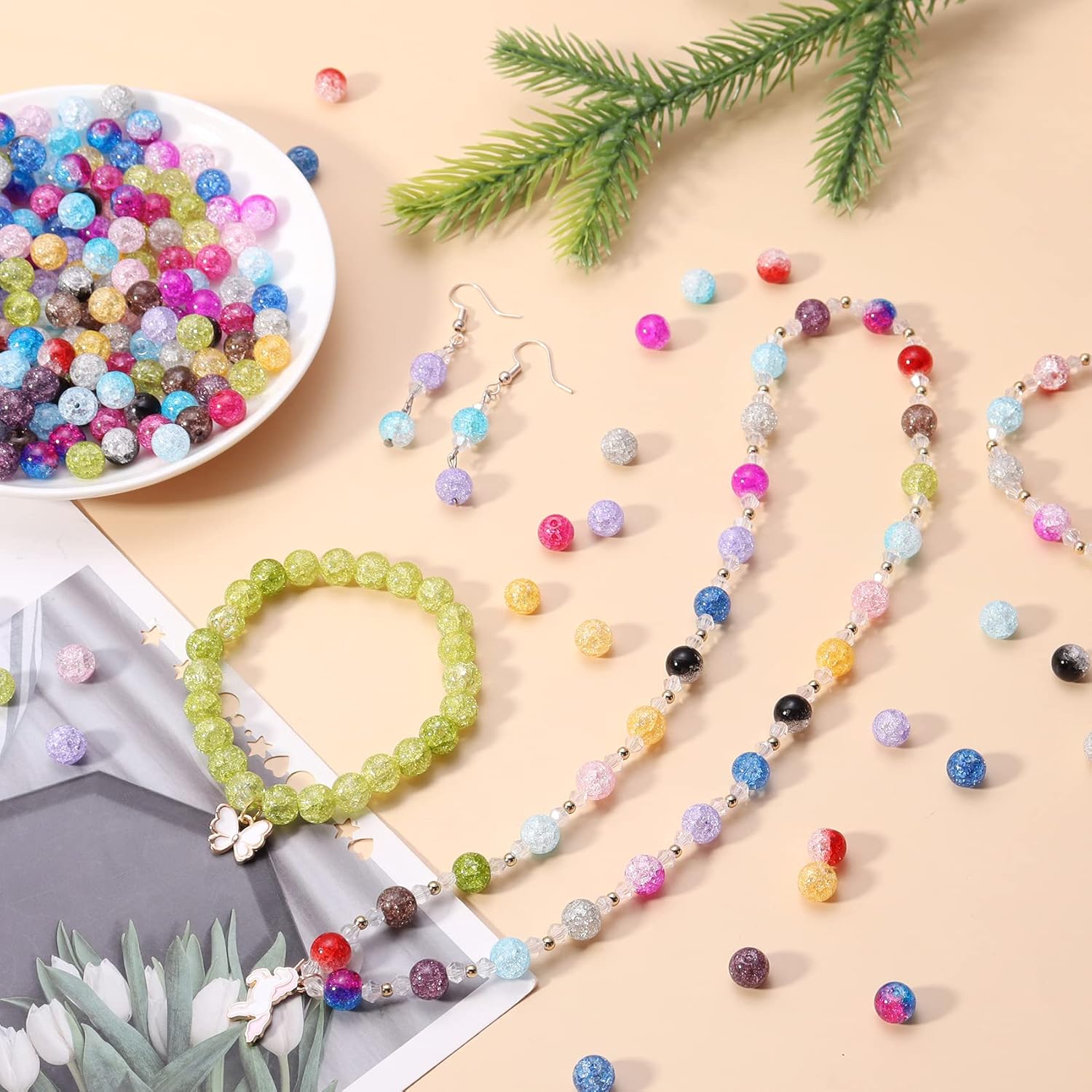 100pcs Crackle Lampwork Glass Beads 8mm Handcrafted Round Lampwork Loose Spacer Beads for Crafts Bracelets Necklaces Jewelry Making hot Pink - Image 2