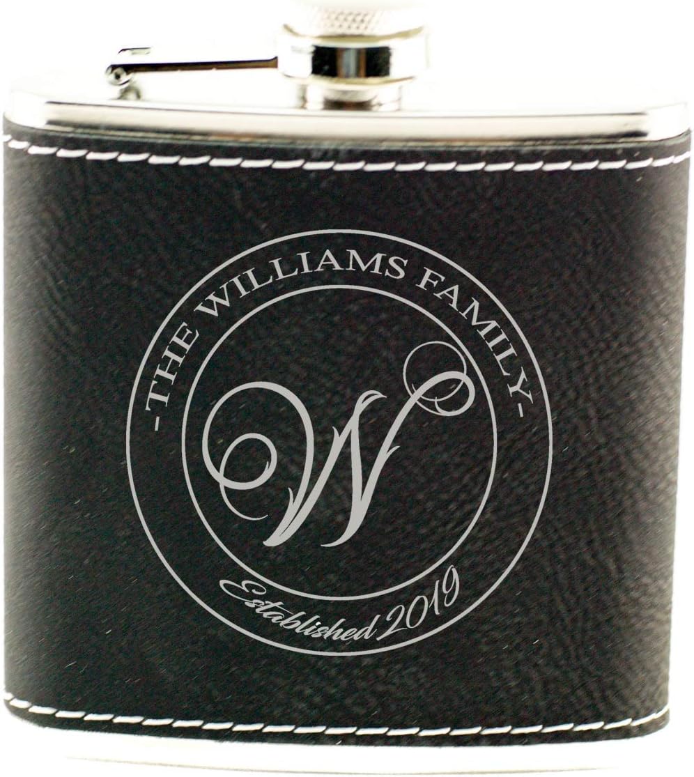 Personalized Flask Leatherette 6oz. – Groomsmen Gift - WillRound Design (Brown)