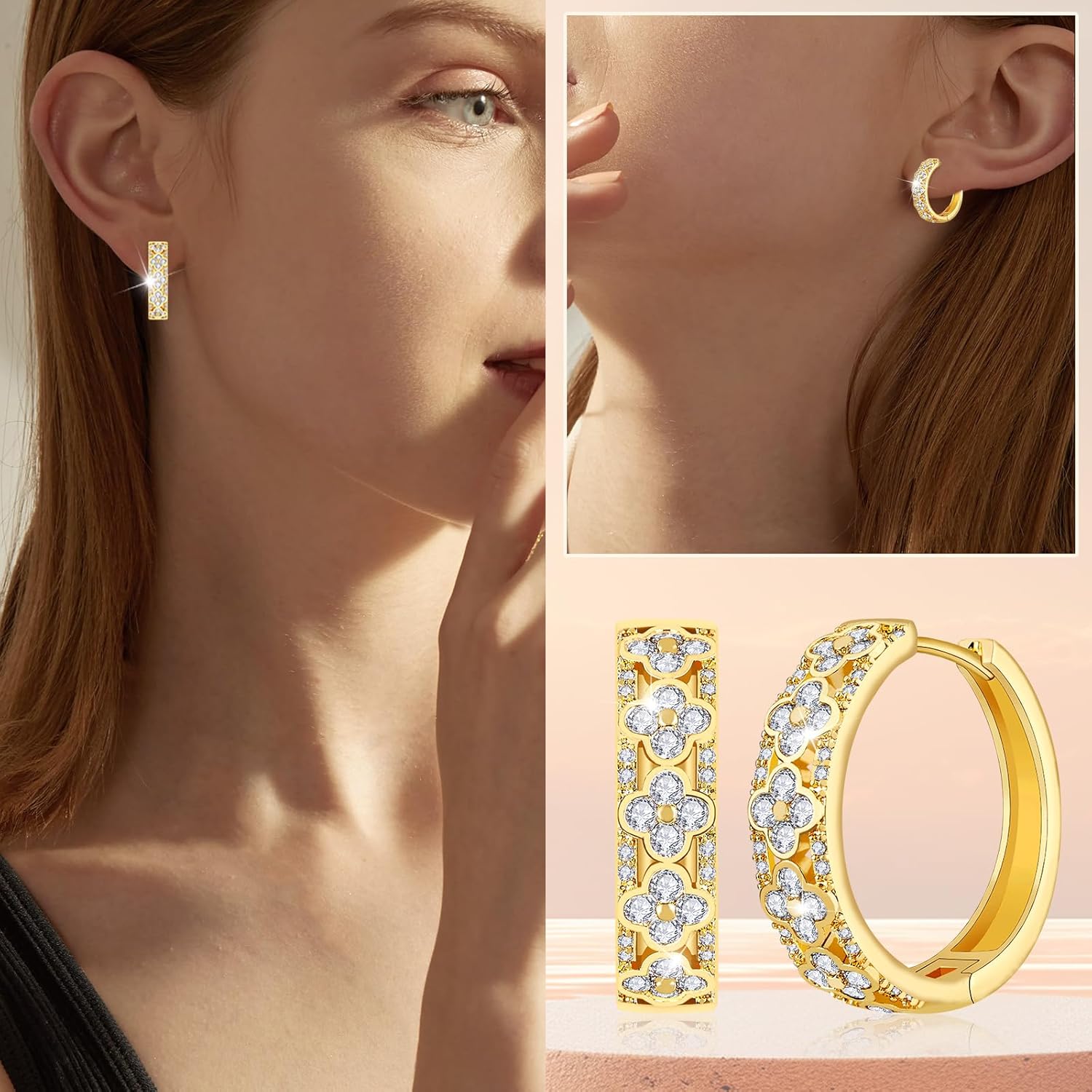 Richapex 18K Gold Plated Hoop Earrings for Women, Dainty Colorful Flower Hoop Earrings, Hypoallergenic, Anniversary Birthday Gifts for Women - Image 6