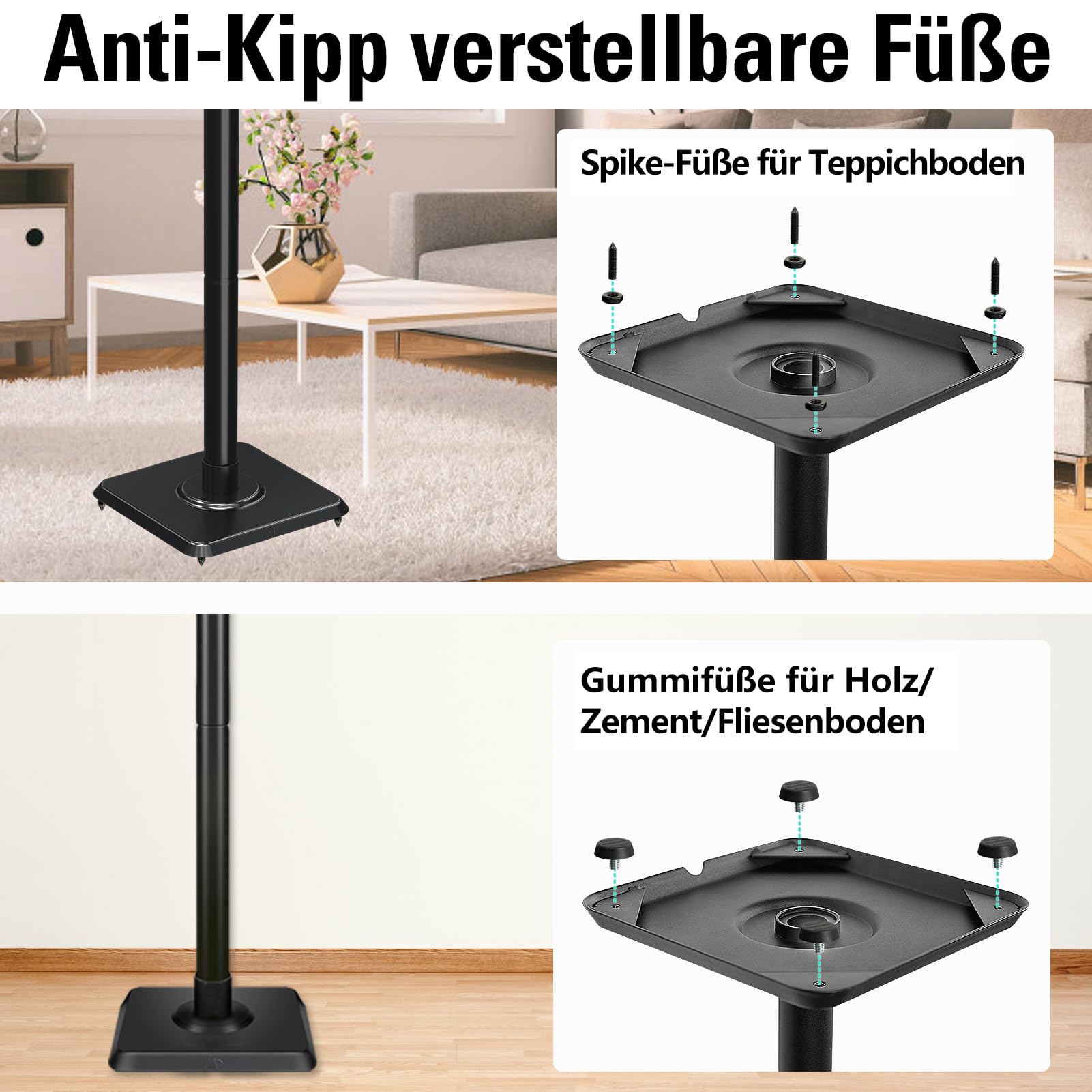 Mounting Dream Lautsprecherständer höhenverstellbar für Satelliten bis zu 5KG, 2er-Set Bodenständer