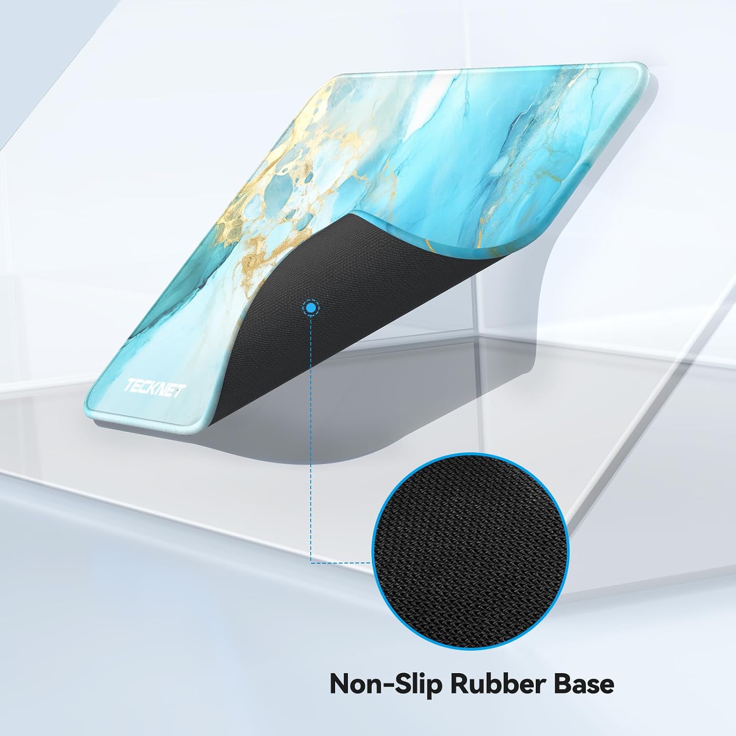 TECKNET Mouse Pad with Anti-fray Stitching, Waterproof Surface & Non-Slip Rubber Base with Stitched Edges Gaming Mouse Mat for Laptop，Compatible with Laser and Optical Mice - Blue-Green Marble thumbnail