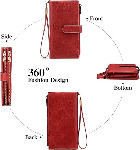 Miniatura 7 de GOIACII Billeteras para mujer de gran capacidad para tarjetas de crédito, cartera RFID para mujer, doble bolsillo con cremallera, de cuero,