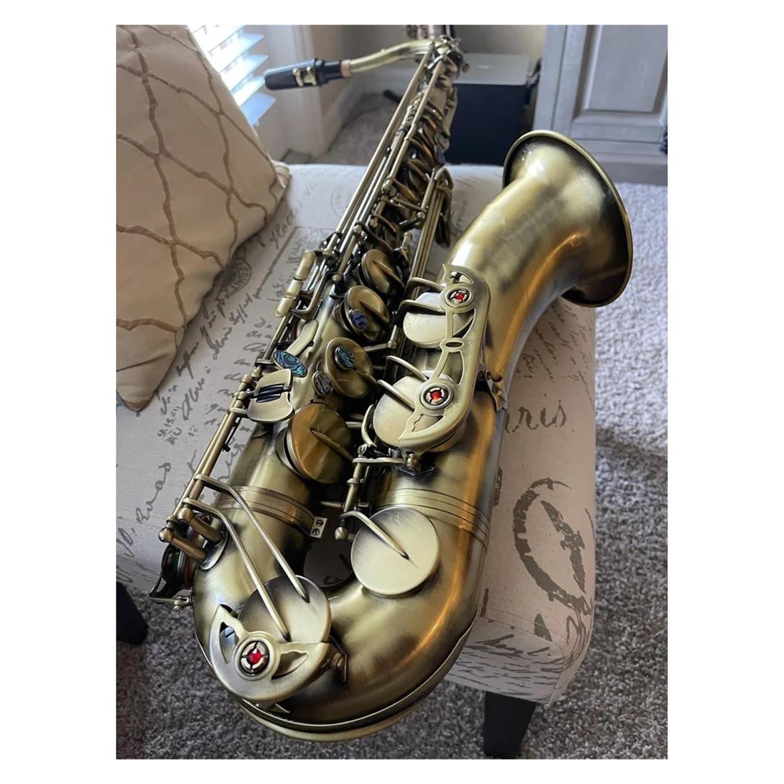 Antyczna Symulacja Bb Saksofon Tenorowy Saksofon Mosiężny Korpus Podwójne Klawisze Instrument Dęty Drewniany Z Futerałem Do Przenoszenia Sax Paski Na Szyję profesjonalny Saksofon