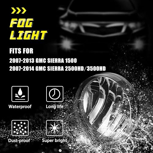 Miniatura 3 de TOPSCOPE Luces antiniebla de repuesto para 2007-2013 GMC Sierra 1500 2007-2014 GMC Sierra 2500 3500HD Lámparas antiniebla con lente ahumada H8 12V