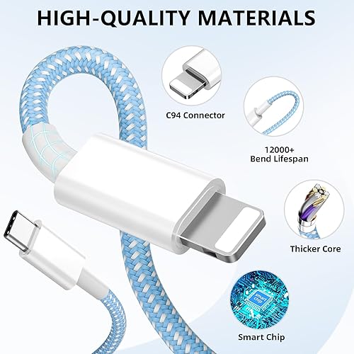 Miniatura 3 de Cargador de teléfono de carga rápida, paquete de 4 bloques de cargador de pared USB C de 20 W con cable de carga de 6 pies tipo C bloque de carga