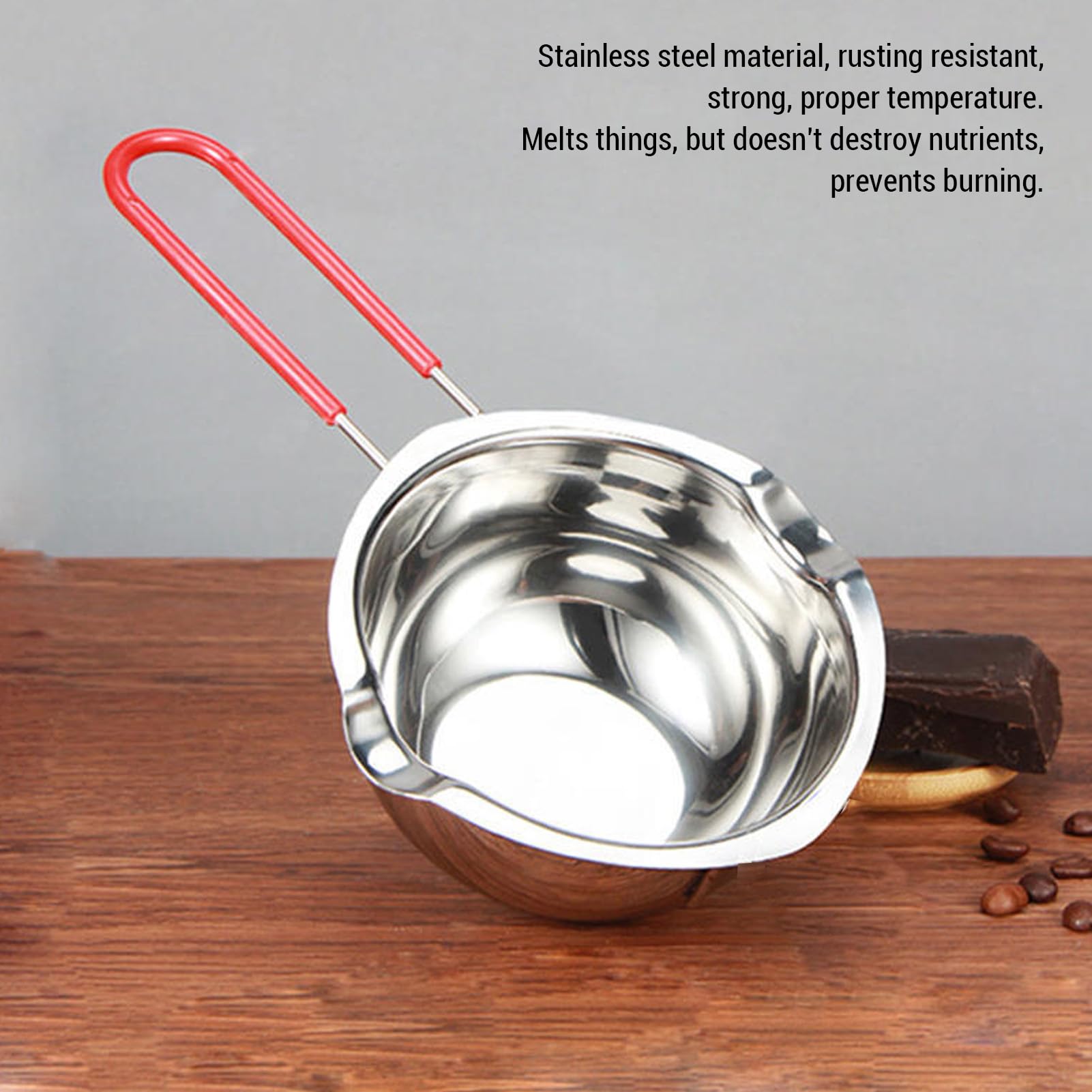 500ml Chocolate Melting Pot, Stainless Steel Melting Bowl with Hook, Spouts, Cool Handles for Butter, Cheese, Candy Making, Suitable for Saucepans, Pots and Standard Containers