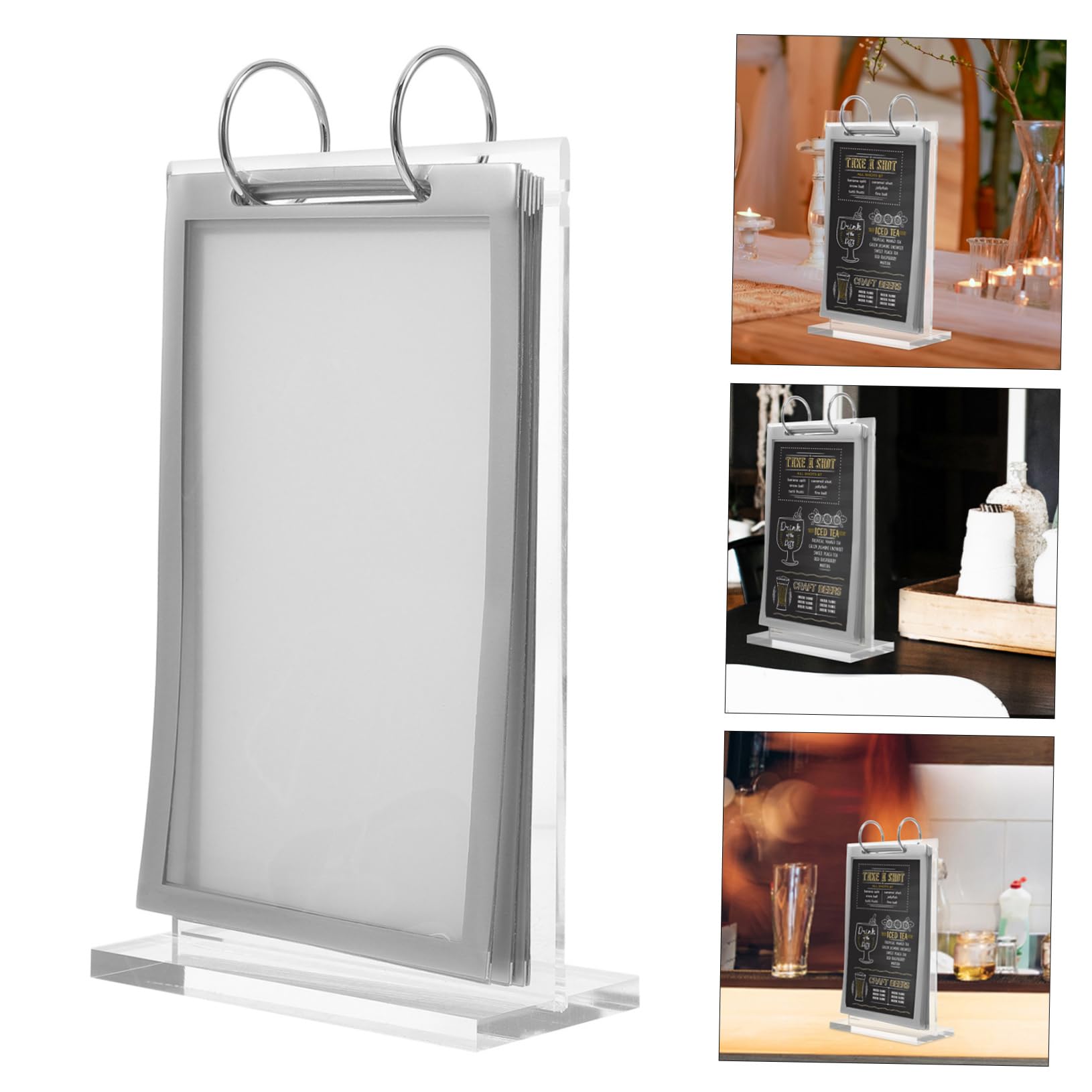 Sewroro 4piezas Soporte De Menú Abatible De Escritorio Con Base Estable Para Exhibición De Carteles y Menús Restaurantes y Eventos Transparente Vertical