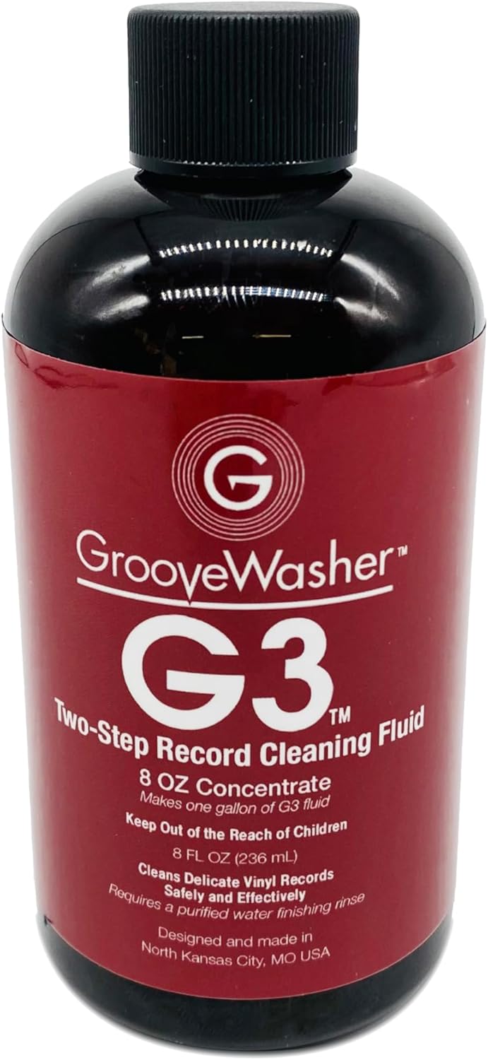 GrooveWasher G3 Record Cleaner Concentrate, 8 fl oz, Makes 1 GAL of Record Cleaning Solution – Record Cleaning Machine Compatible, Two-Step Formula for Dirty LPs