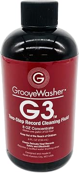 GrooveWasher G3 Record Cleaner Concentrate, 8 fl oz, Makes 1 GAL of Record Cleaning Solution Record Cleaning Machine Compatible, Two-Step Formula for Dirty LPs