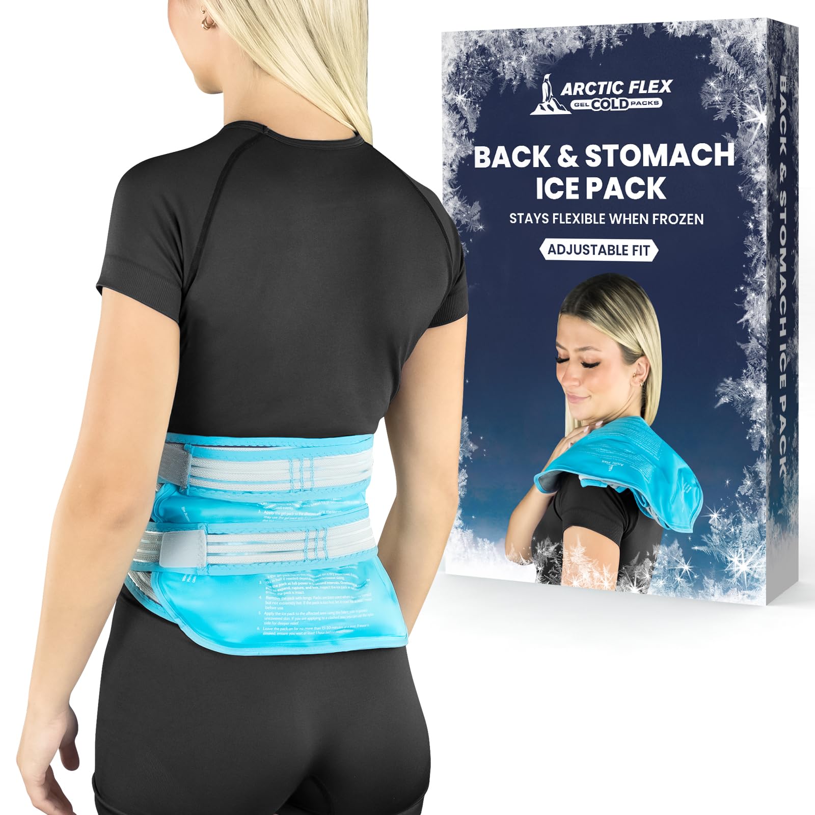 Arctic Flex Ice Pack for Back Pain Relief - Reusable Gel for Lower Back - Adjustable Compression Wrap for Hot & Cold Therapy - Freezable Soft Compress for Elbow, Shoulder, Stomach, Neck, Hip & Knee