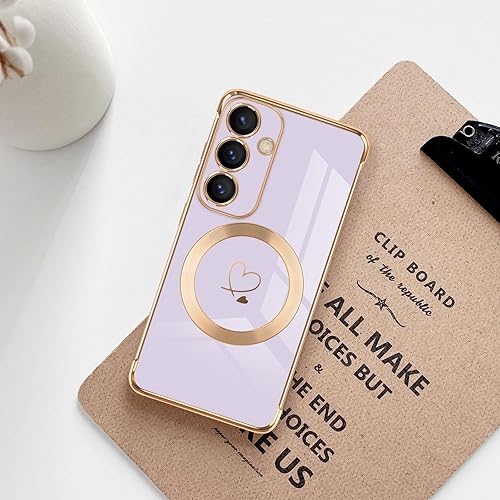Miniatura 7 de Funda magnética para Samsung Galaxy S25 5G, bonito diseño de corazón chapado en borde para mujeres y niñas, TPU suave, a prueba de golpes, funda