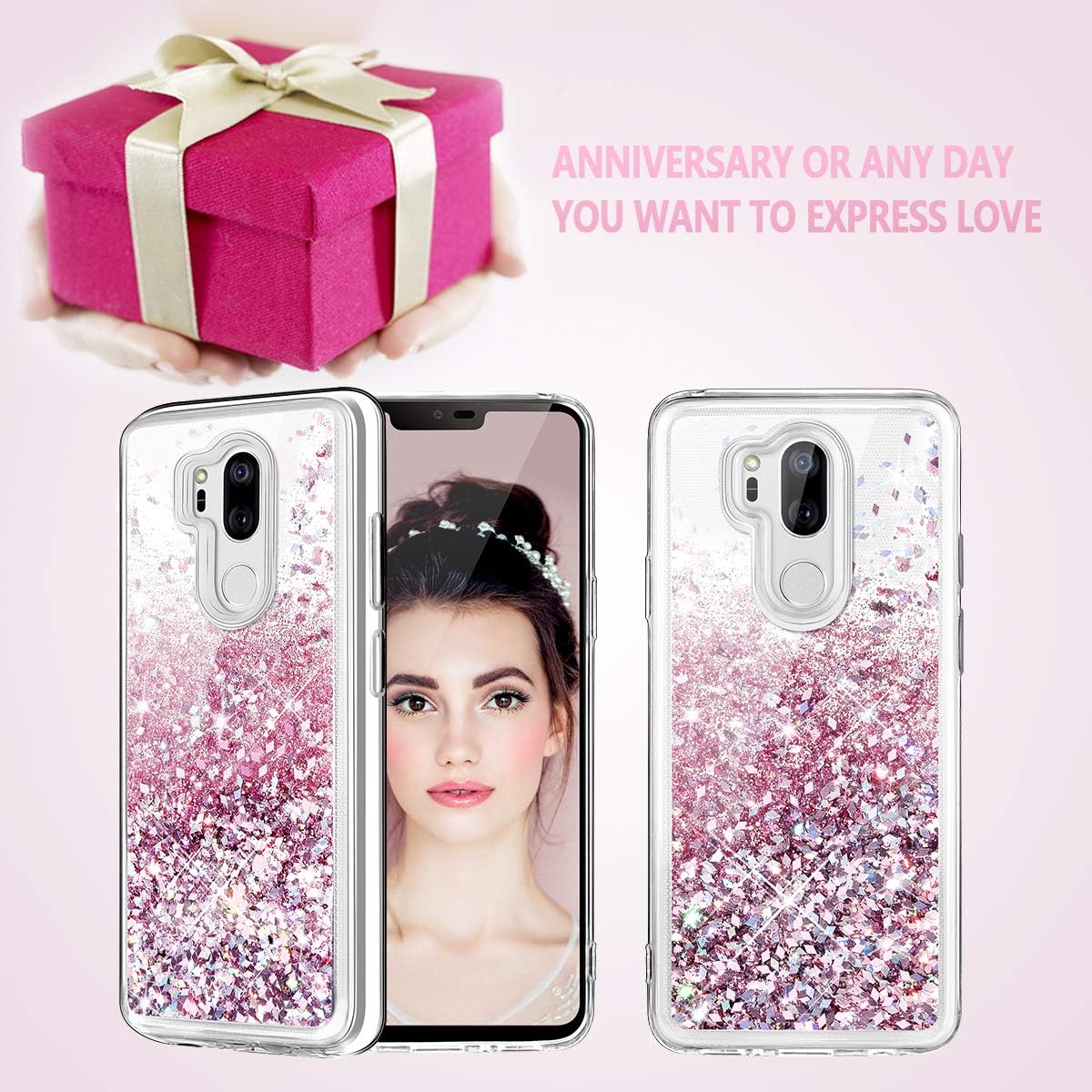 Caka Case Compatible for LG G7 ThinQ Glitter Case Liquid Luxury Fashion Bling Flowing Liquid Floating Sparkle Glitter Soft TPU Case Compatible for LG G7 ThinQ 2018 (Rose Gold)