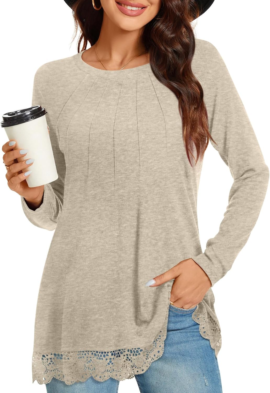 Netsmile Women Fall Tops Long Sleeve Tunics Loose Dressy Casual Shirts