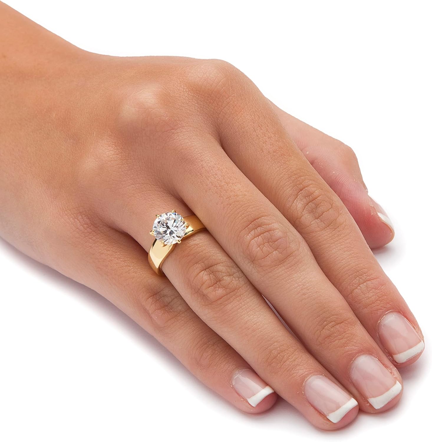 PalmBeach Yellow Gold-plated Sterling Silver Round Cubic Zirconia Solitaire Engagement Ring Sizes 6-10 - Image 3