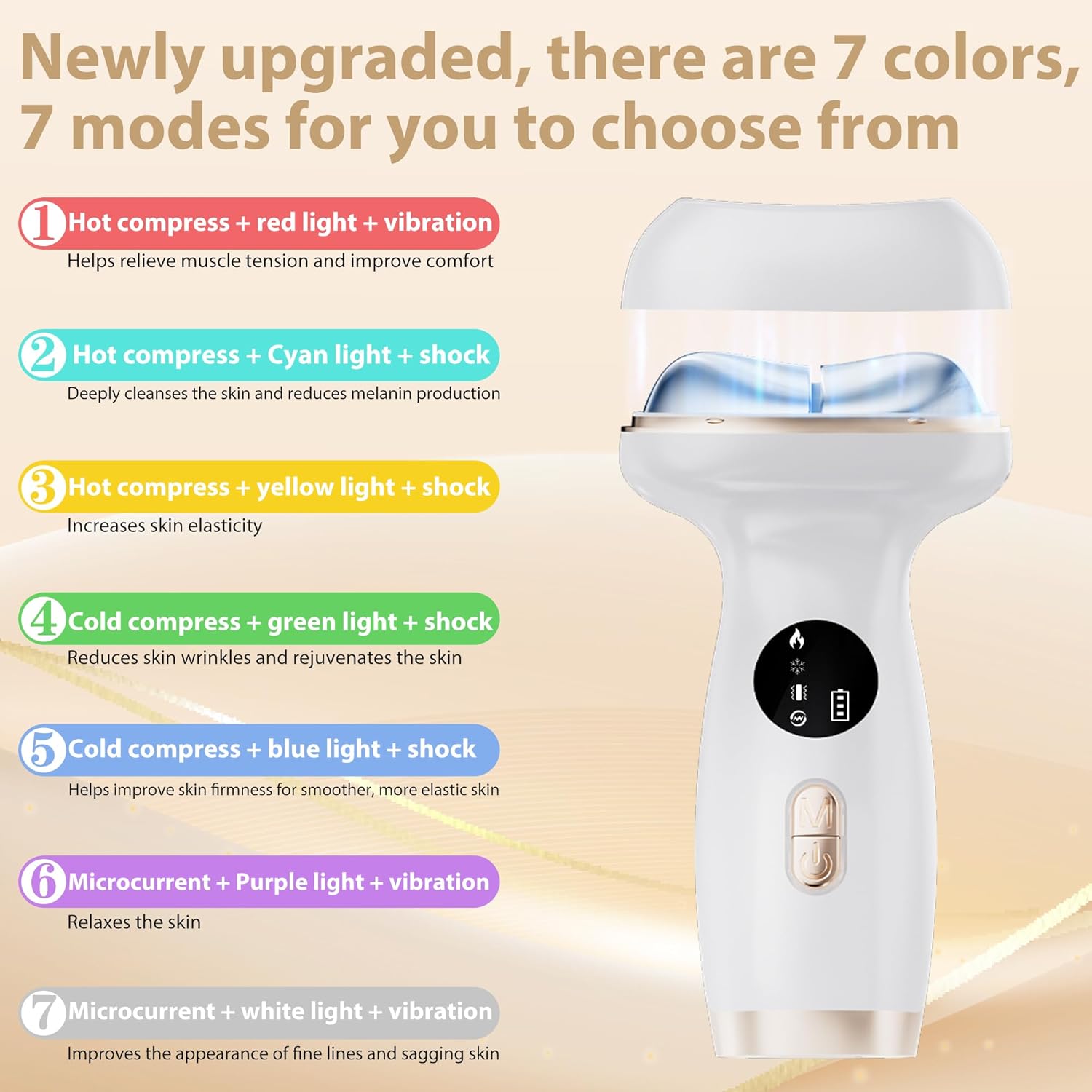 ZoGoo Upgraded Hot & Cold Dual Mode Face and Neck Beauty Massager, 7 in 1 LED Facial Sculptor, 7 Modes -Micro - Vibration - 7 Light -Heating -Ice Compress for Home Skin Care, Face Lift Device - Image 3