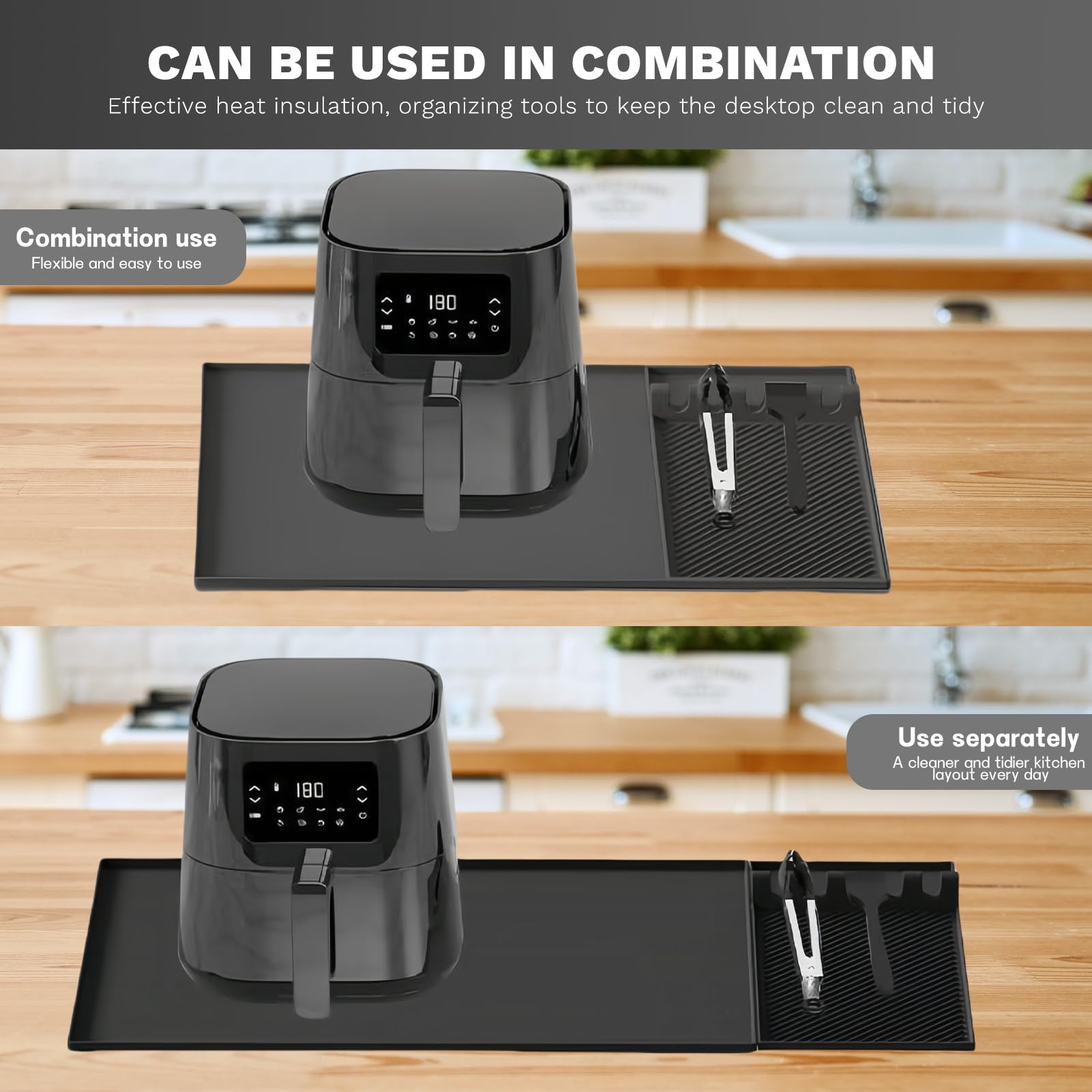 Hitzebeständige Silikonmatten-Set Für Küche – 61 X 40,6 Cm, Mit Werkzeughalter | Für Ninja, Cosori, Mehr