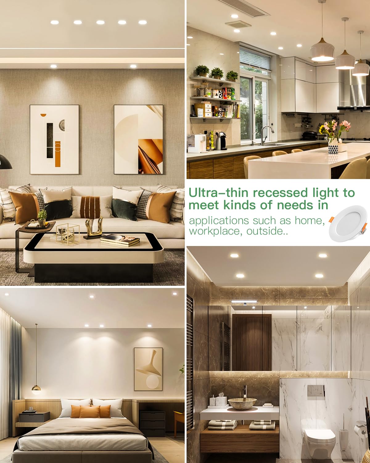 Dexnump Faretto da incasso a LED 230 V, ultra piatto, confezione da 12 faretti da incasso 2700 K, 7 W, faretti da soffitto energetici, IP44, per bagno, cucina, soggiorno