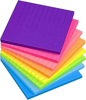 (8 Pack) Lined Sticky Notes 4x4 Bright Stickies Colorful Super Sticking Power Memo Pads, 8 Colors, Strong Adhesive