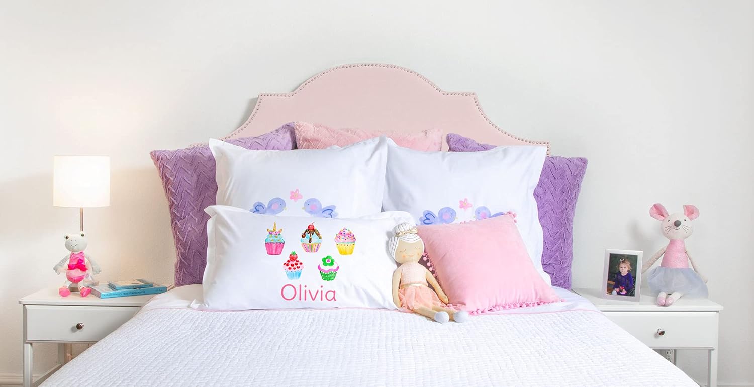 Di Lewis Kid's Personalized Pillowcase – Cupcake Pillow Case for Girls - Customize with Name - Hypoallergenic, Breathable, Anti Wrinkle, White - 20x30 Standard Queen…