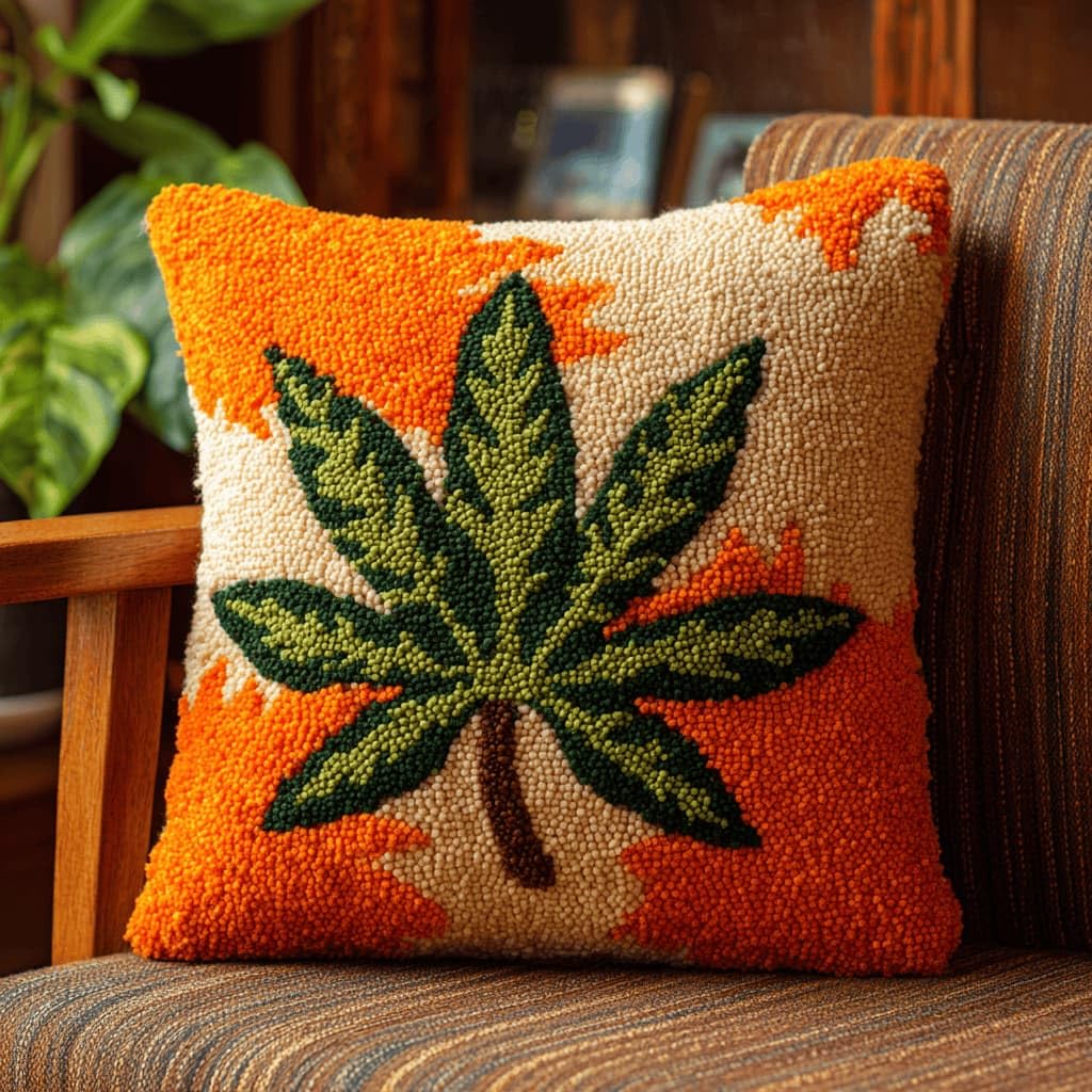 Kitquiver Latch Hook Kits Donkey for Adults,Leaf DIY Latch Hook Cushion Kits and Latch Rug Kits Cross-Stitch Embroidery Cushion Cover for Home Sofa Decoration 17X17 in