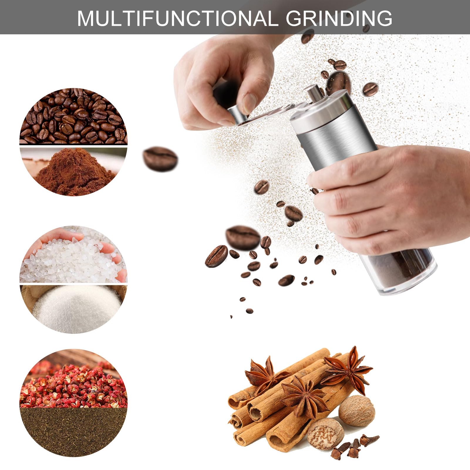 Molinillo Cafe Manual, Molinillo de café manual con mecanismo de cerámica, molinillo de café a mano, grado de molido ajustable, Molinillo Cafe Coffee grinder para todo tipo de café (acero inoxidable)
