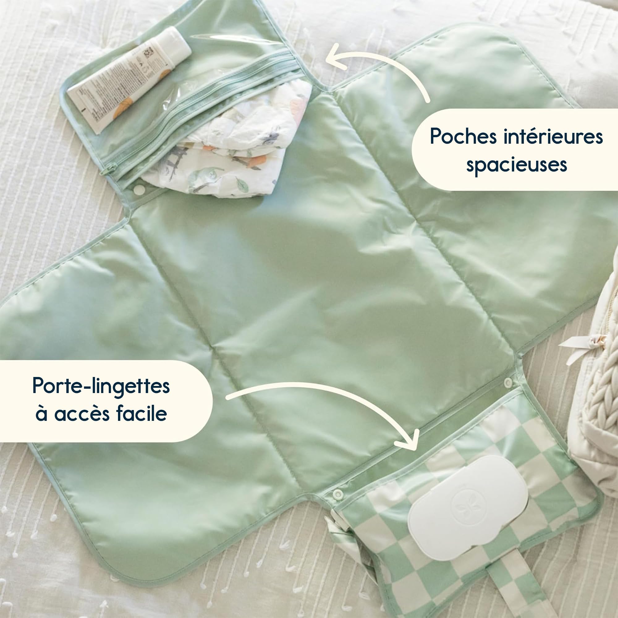 Tiny Twinkle Tapis à Langer Bébé Portable – Langer de Voyage Pliable et Lavable – Tapis pour Changement de Couches avec Poche Intelligente pour Lingettes et Rangement (Arc-en-ciel Boho)