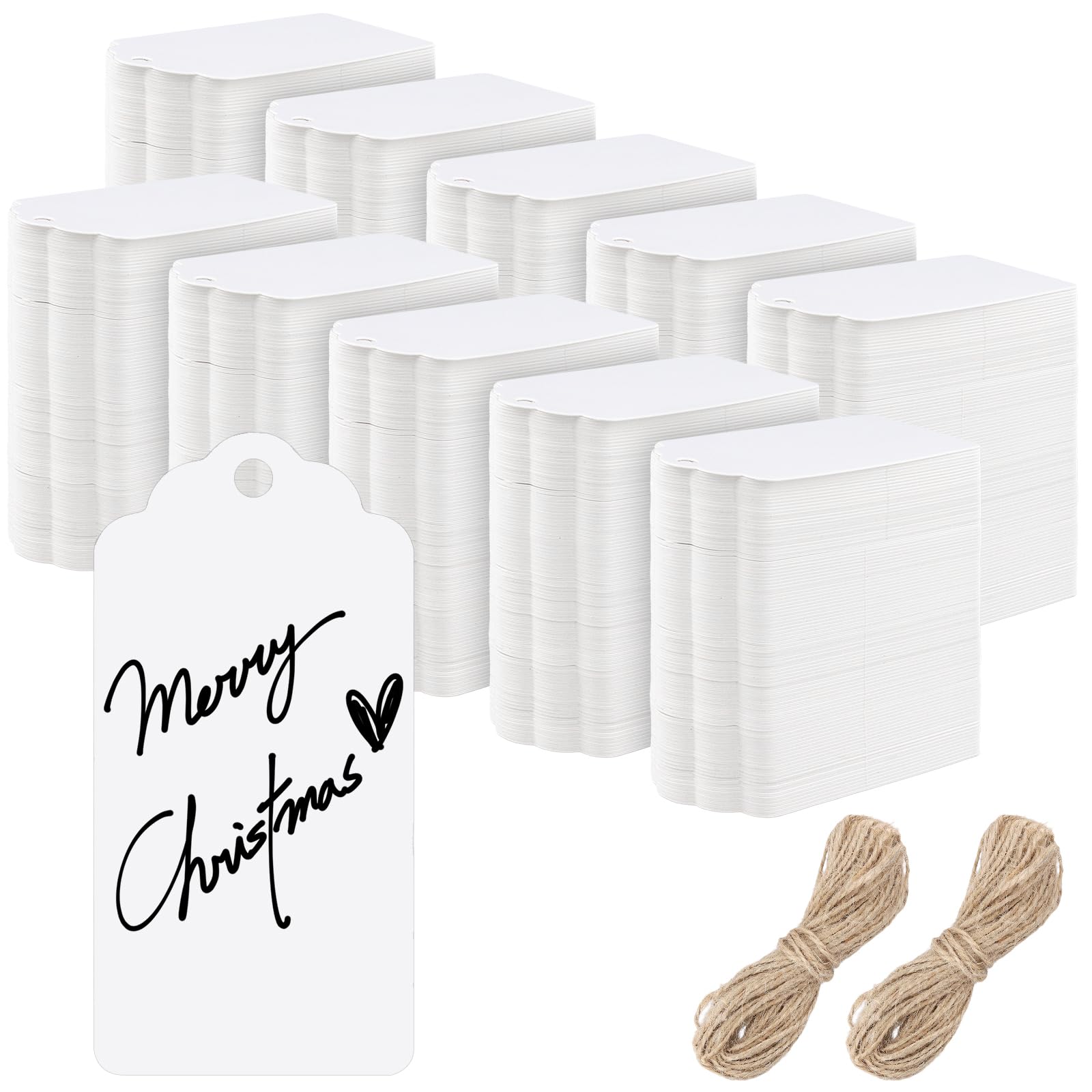 MUKCHAP 1000 PCS Kraft Paper Tags, 9x4.5cm White Present Labels Tags with String for Wedding, Birthday Party